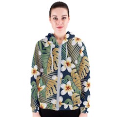 Seamless Pattern With Tropical Strelitzia Flowers Leaves Exotic Background Women s Zipper Hoodie