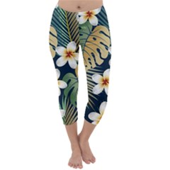 Seamless Pattern With Tropical Strelitzia Flowers Leaves Exotic Background Capri Winter Leggings 