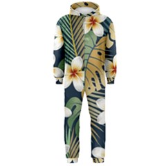 Seamless Pattern With Tropical Strelitzia Flowers Leaves Exotic Background Hooded Jumpsuit (men)