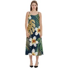 Seamless Pattern With Tropical Strelitzia Flowers Leaves Exotic Background Casual Spaghetti Strap Midi Dress by Ket1n9