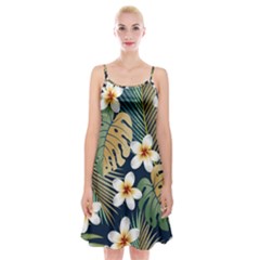 Seamless Pattern With Tropical Strelitzia Flowers Leaves Exotic Background Spaghetti Strap Velvet Dress