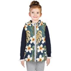 Seamless Pattern With Tropical Strelitzia Flowers Leaves Exotic Background Kids  Hooded Puffer Vest