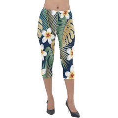 Seamless Pattern With Tropical Strelitzia Flowers Leaves Exotic Background Lightweight Velour Capri Leggings  by Ket1n9