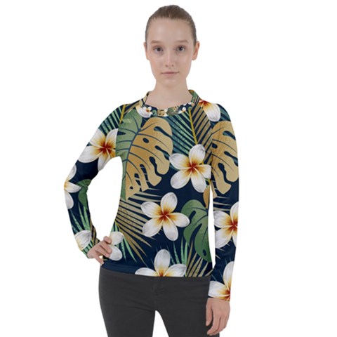 Seamless Pattern With Tropical Strelitzia Flowers Leaves Exotic Background Women s Pique Long Sleeve T-shirt by Ket1n9