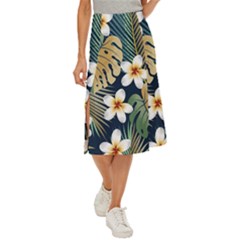 Seamless Pattern With Tropical Strelitzia Flowers Leaves Exotic Background Midi Panel Skirt by Ket1n9