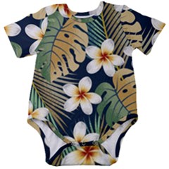 Seamless Pattern With Tropical Strelitzia Flowers Leaves Exotic Background Baby Short Sleeve Bodysuit by Ket1n9