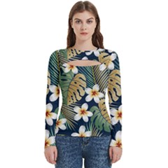 Seamless Pattern With Tropical Strelitzia Flowers Leaves Exotic Background Women s Cut Out Long Sleeve T-shirt by Ket1n9