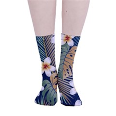 Seamless Pattern With Tropical Strelitzia Flowers Leaves Exotic Background Smooth Crew Length Tube Socks by Ket1n9