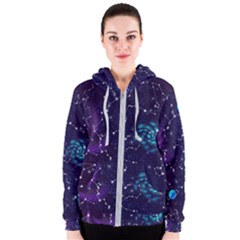 Realistic Night Sky Poster With Constellations Women s Zipper Hoodie