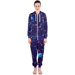 Realistic Night Sky Poster With Constellations Hooded Jumpsuit (ladies)