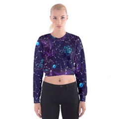 Realistic Night Sky Poster With Constellations Cropped Sweatshirt