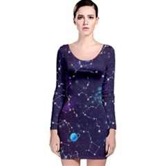 Realistic Night Sky Poster With Constellations Long Sleeve Velvet Bodycon Dress