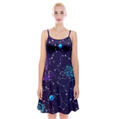 Realistic Night Sky Poster With Constellations Spaghetti Strap Velvet Dress