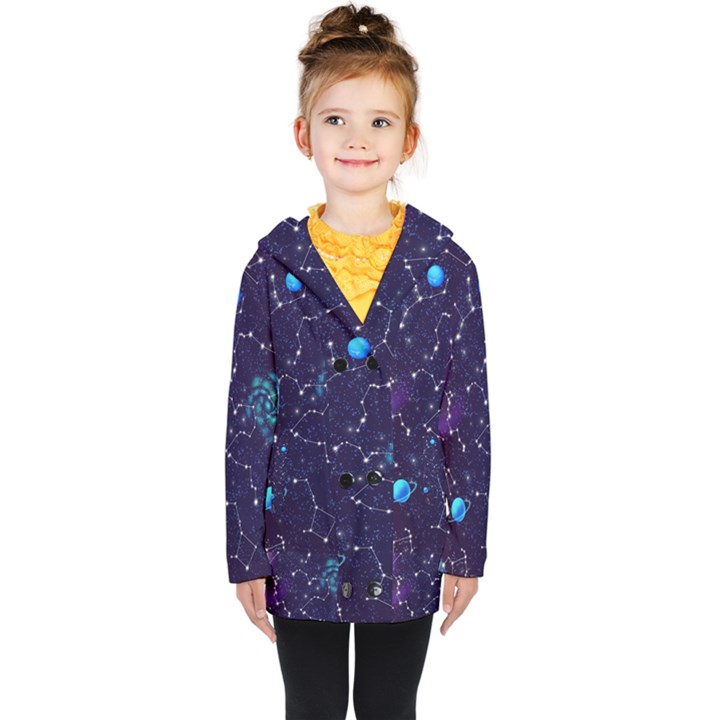 Realistic Night Sky Poster With Constellations Kids  Double Breasted Button Coat