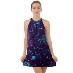 Realistic Night Sky Poster With Constellations Halter Tie Back Chiffon Dress by Ket1n9