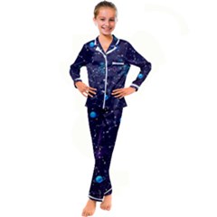 Realistic Night Sky Poster With Constellations Kids  Satin Long Sleeve Pajamas Set by Ket1n9