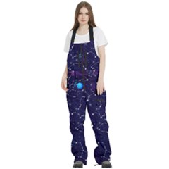 Realistic Night Sky Poster With Constellations Women s Front Zip Ski And Snowboard Bib Pants