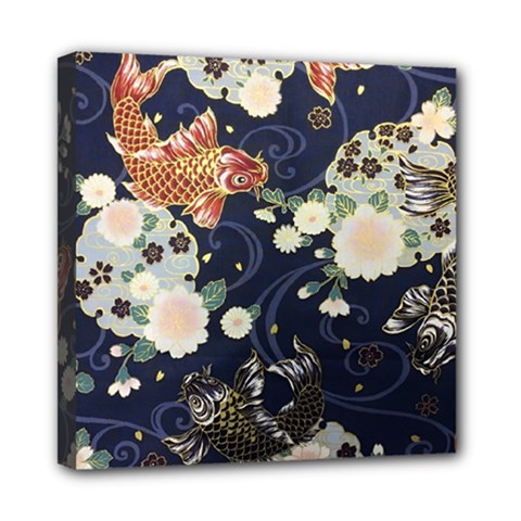 Japanese Wave Koi Illustration Pattern Mini Canvas 8  X 8  (stretched)