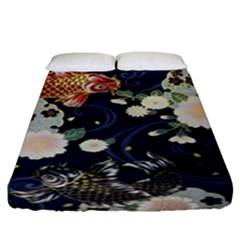 Japanese Wave Koi Illustration Pattern Fitted Sheet (king Size)