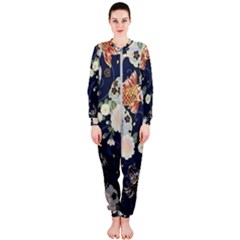 Japanese Wave Koi Illustration Pattern Onepiece Jumpsuit (ladies)