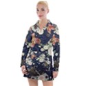 Japanese Wave Koi Illustration Pattern Women s Long Sleeve Casual Dress View1