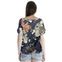 Japanese Wave Koi Illustration Pattern V-Neck Flutter Sleeve Top View2