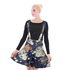 Japanese Wave Koi Illustration Pattern Suspender Skater Skirt