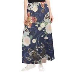 Japanese Wave Koi Illustration Pattern Maxi Chiffon Skirt by Ndabl3x