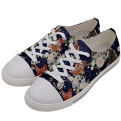 Japanese Wave Koi Illustration Pattern Women s Low Top Canvas Sneakers