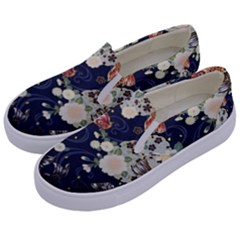 Japanese Wave Koi Illustration Pattern Kids  Canvas Slip Ons