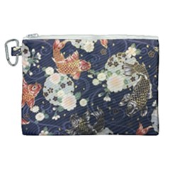 Japanese Wave Koi Illustration Pattern Canvas Cosmetic Bag (xl) by Ndabl3x