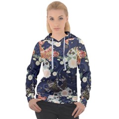 Japanese Wave Koi Illustration Pattern Women s Overhead Hoodie