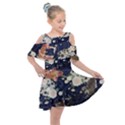 Japanese Wave Koi Illustration Pattern Kids  Shoulder Cutout Chiffon Dress View1