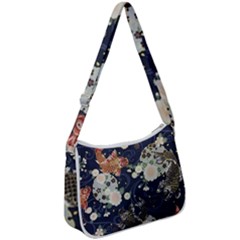 Japanese Wave Koi Illustration Pattern Zip Up Shoulder Bag by Ndabl3x