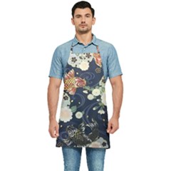 Japanese Wave Koi Illustration Pattern Kitchen Apron