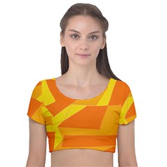 Pattern Abstract Triangle Simple Velvet Short Sleeve Crop Top  by Bedest