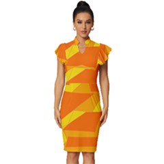 Pattern Abstract Triangle Simple Vintage Frill Sleeve V-neck Bodycon Dress by Bedest