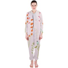 Boho Pattern Berries Flowers Nature Hooded Jumpsuit (ladies)