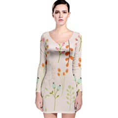 Boho Pattern Berries Flowers Nature Long Sleeve Velvet Bodycon Dress