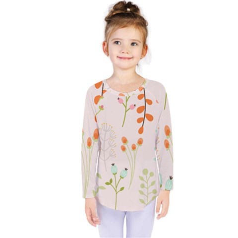 Boho Pattern Berries Flowers Nature Kids  Long Sleeve T-shirt by Bedest