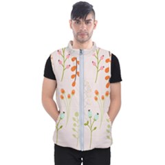 Boho Pattern Berries Flowers Nature Men s Puffer Vest