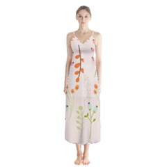 Boho Pattern Berries Flowers Nature Button Up Chiffon Maxi Dress by Bedest