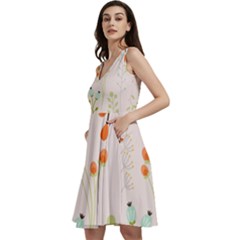 Boho Pattern Berries Flowers Nature Sleeveless V-neck Skater Dress With Pockets by Bedest