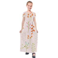 Boho Pattern Berries Flowers Nature Kids  Short Sleeve Maxi Dress by Bedest