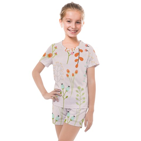 Boho Pattern Berries Flowers Nature Kids  Mesh T-shirt And Shorts Set by Bedest