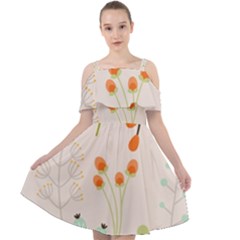 Boho Pattern Berries Flowers Nature Cut Out Shoulders Dress by Bedest