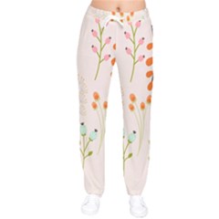 Boho Pattern Berries Flowers Nature Women Velvet Drawstring Pants