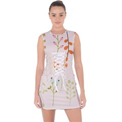 Boho Pattern Berries Flowers Nature Lace Up Front Bodycon Dress by Bedest