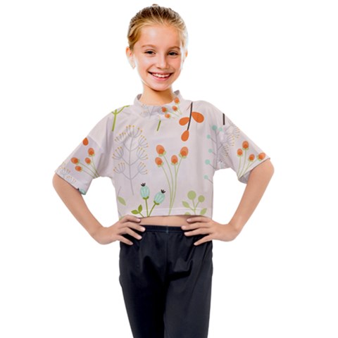 Boho Pattern Berries Flowers Nature Kids Mock Neck T-shirt by Bedest