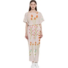 Boho Pattern Berries Flowers Nature Batwing Lightweight Chiffon Jumpsuit by Bedest